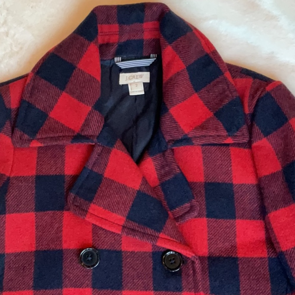 J. Crew Red and Navy Buffalo Check Peacoat - Picture 4 of 12